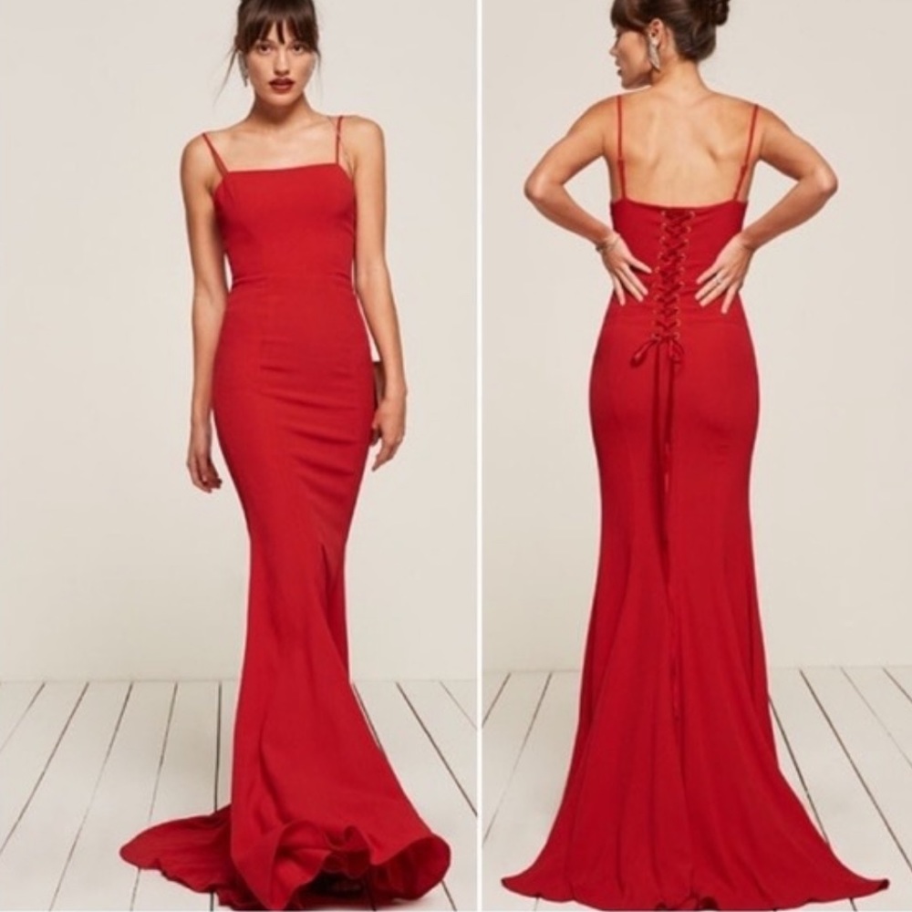 Reformation Red Gown Dahlia Corset Dress